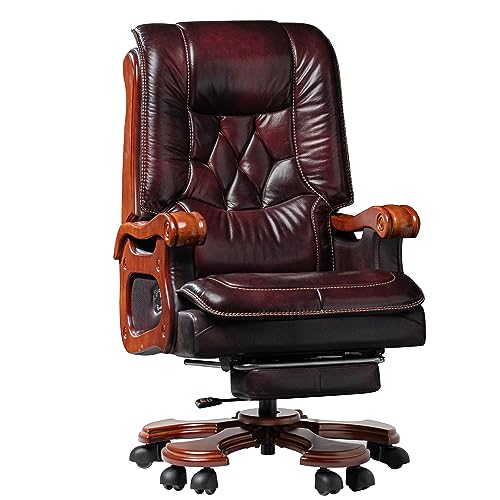 Kinnls Massage Office Chair with Footrest Genuine Leather Vintage Executive Chair
