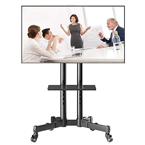 YokIma Black Tilt Rolling TV Cart for 32-70 Inch LCD LED TVs with Wheels & AV Shelf