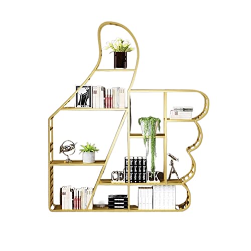 None Multi-Layer Metal Bookshelf Floor-to-Ceiling Display Rack (Brass)