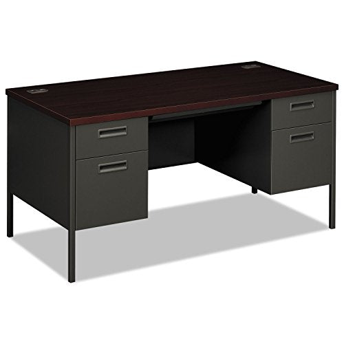 HON Metro Series Classic Double Pedestal Desk, 60", Mahogany/Charcoal (HP3262)