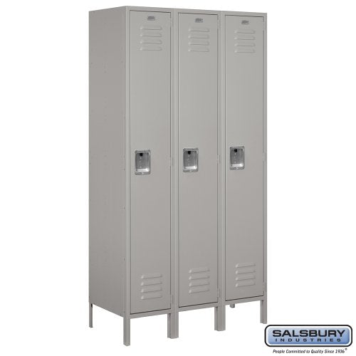 Salsbury Industries 1-Tier Extra Wide Metal Locker with Three Storage Units, 6ft H x 18in D, Gray