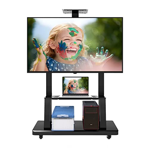 Generic Rolling TV Stand 50-75 Inch with Tray and Wheels, Black Heavy Duty Cold Rolled Steel Cart - 330Lb Capacity