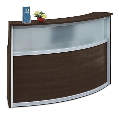 NBF Signature Series Compass Reception Desk 72" Dark Walnut Laminate/Silver Trim