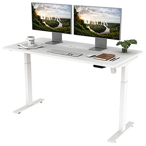 ALFA Furnishing 55"x 28" Electric Adjustable Height Desk for Home Office, Standing Desk Sit Stand Desk with 2 Pre-Set Memory (55x28, White Table Top+ White Frame)