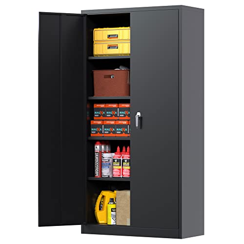 Aobabo Metal Storage Cabinet with Lock, 72 Inch Tall, 4 Adjustable Shelves, Black