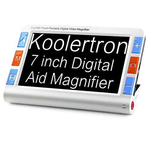 7 inch Digital Aid Magnifier,Koolertron Dual 4M Pixel Lens Portable Electronic Reading Video Magnifier with Ergonomic Bracket 2X-32X Zoom Support Output to TV, Rechargeable Battery Powered, Freeze etc