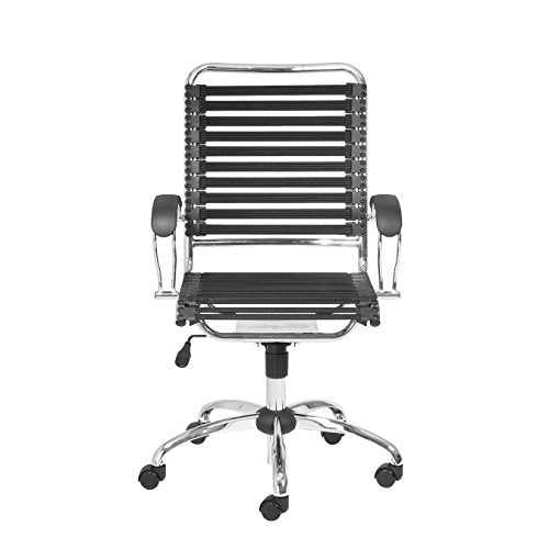 Eurø Style Flat Bungie High Back Adjustable Office Chair with J-Arm, Black Bungies with Chrome Frame