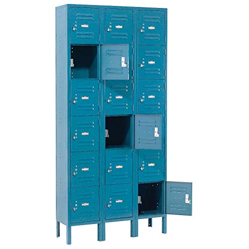 Global Industrial Six Tier Locker, 12x15x12, 18 Door, Blue - Ready To Assemble