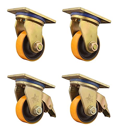 IkiCk Furniture Casters 4-Piece Swivel Rubber Industrial Castors with Brakes