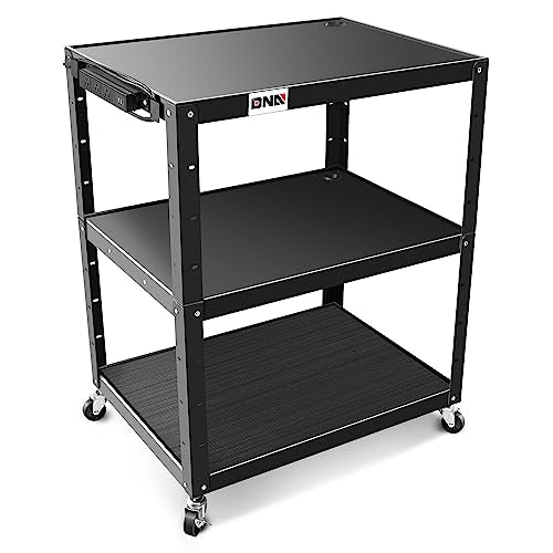 DNA MOTORING 3-Layer Utility Steel AV Cart with Wheels Power Strip