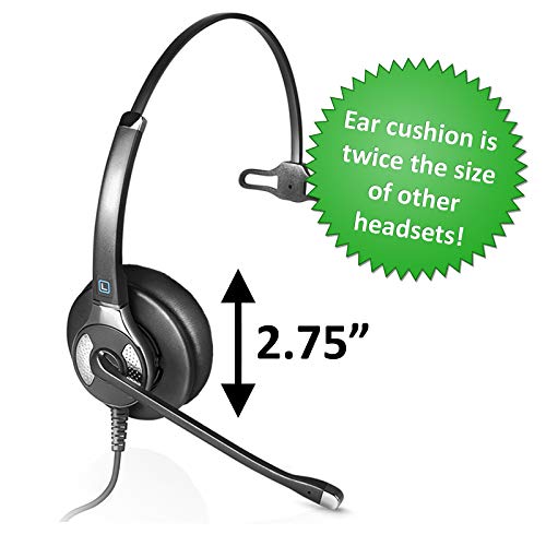 Leitner LH240XL Plush Corded Office Telephone Headset with Noise Cancelling Microphone - Includes 5-Year Warranty