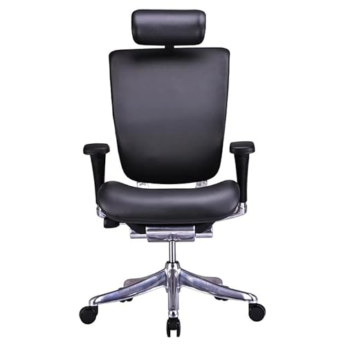 GM Seating Enklave Genuine Leather Ergonomic Office Chair - Lumbar Support, Modern Executive Chair - Black