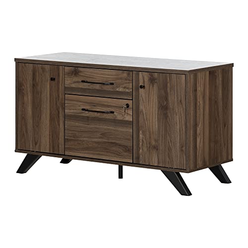 South Shore Helsy 2-Drawer Credenza with Doors, Natural Walnut