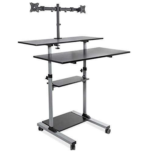 Mount-It! Mobile Standing Desk with Dual Monitor Mount - 40" Wide Height Adjustable Rolling Workstation