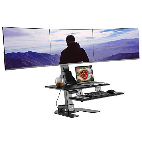 AVLT Electric Standing Desk Converter with Triple 32" Monitor Support