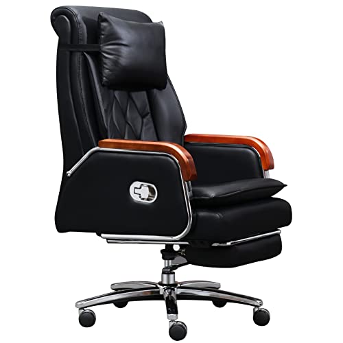 Kinnls Cameron Office Massage Chair with Footrest (Black Cowhide Leather)