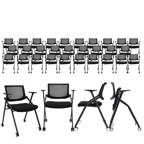 BROBRIYO Stackable Conference Room Chairs with Wheels - 30 Pack, Ergonomic Mesh Back and Arms