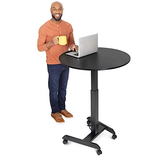 Stand Steady Height Adjustable Round Table & Multifunctional Mobile Workstation | Portable Standing Desk with Pneumatic Air Lift | Collaborative Workspace for School & Office | Easy Assembly (Black)