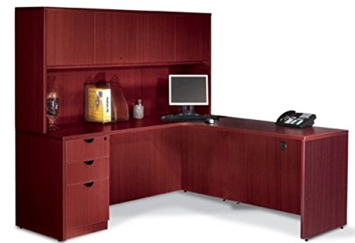 Offices To Go L Shaped Desk with Hutch - American Mahogany - Right Corner - 71" x 72" Dimensions