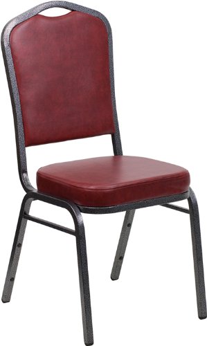 LIVING TRENDS Marvelius Crown Back Banquet Chair 10 Pack - Burgundy Vinyl/Silver Vein Frame