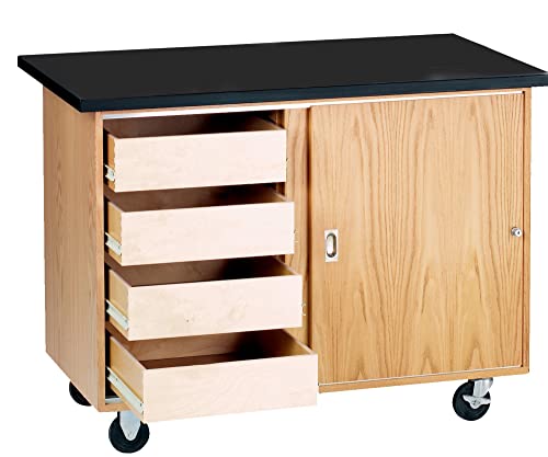 Diversified Woodcrafts Mobile Science Classroom Demonstration Unit, Black Chemguard Table Top, Oak Finish, 48"W x 28"D x 36"H, USA Made