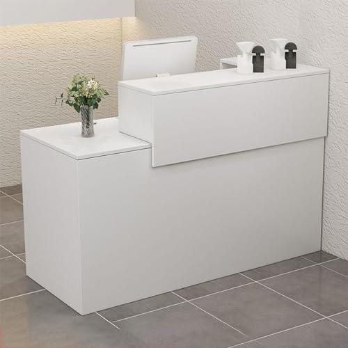 WDZDMYL Modern Reception Desk Counter Table with Lockable Drawer & Shelves