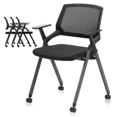 Generic Stackable Conference Room Chairs, 4-Pack with Wheels and Paddle, Ergonomic Mesh Back and Arms