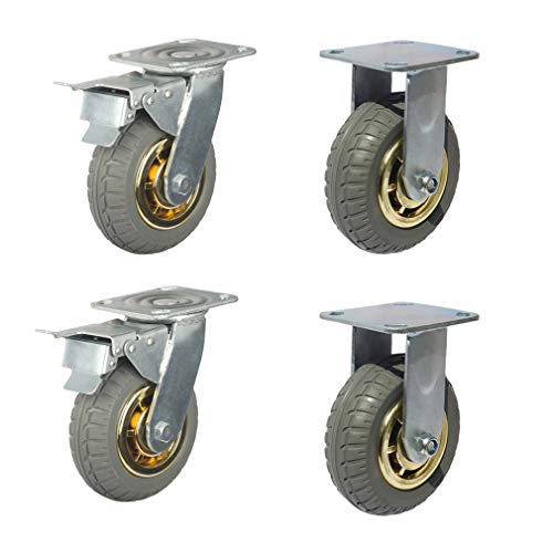 MaRxan Heavy Duty Rubber Swivel Castor Wheel Set - 4 Pcs, with Brake Lock