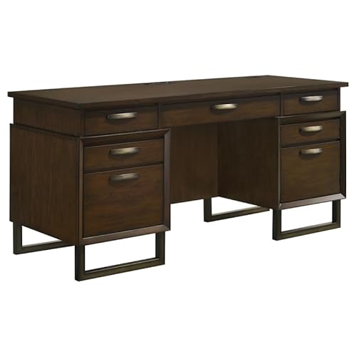 Pemberly Row 5-Drawer Wood Credenza Desk Dark Walnut Gunmetal