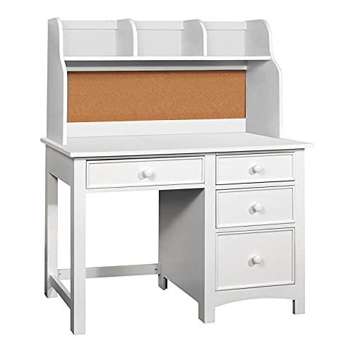 Furniture of America Dimanche Wood 2-Piece Desk and Hutch Set in White