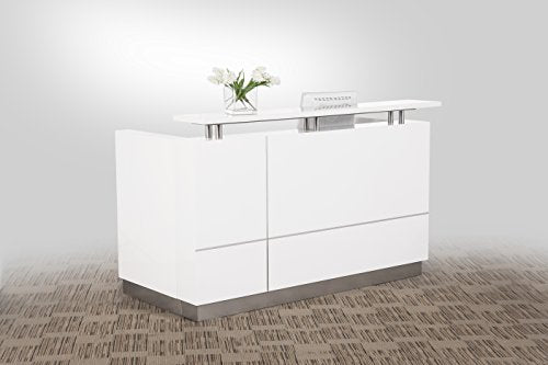 GW FURNITURE Modern Gloss White Reception Desk (71") with Quartz Stone Counter TOP