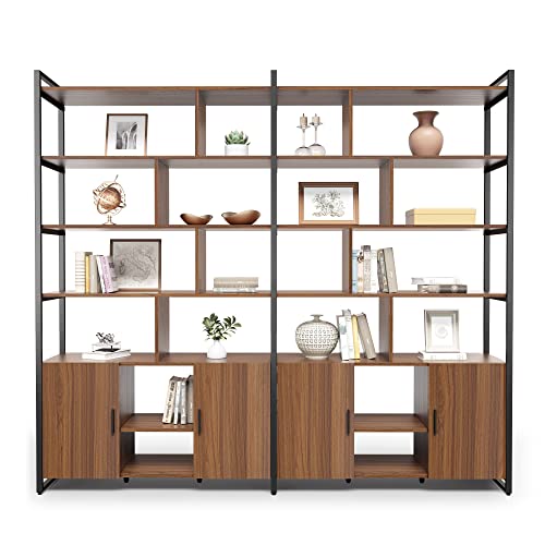 EUREKA ERGONOMIC Bookshelf with Doors, Adjustable 5 Tier Storage Cabinet, 95" Large Open Shelves - Walnut