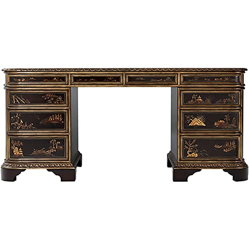 None Executive Office Desk Solid Wood Classical Black Painted Computer Desk with Large Storage Drawer 66.1X29.9X30.3Inches
