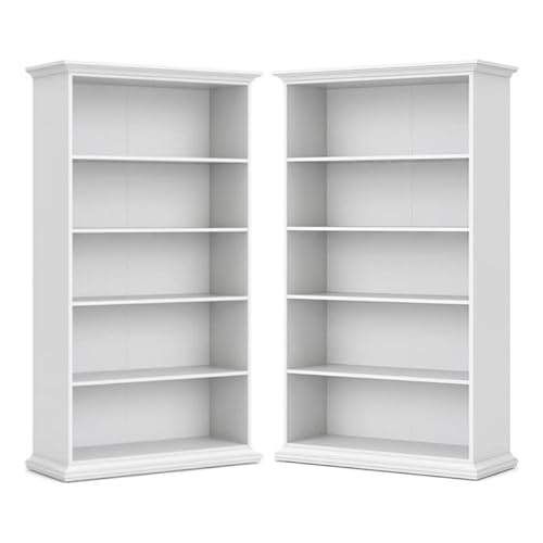 Home Square Modern Wood Bookcase Set in White (Set of 2)