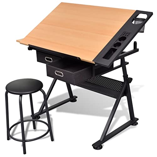CUMYZO Tiltable Drawing Table with Stool - Art & Drafting Tables