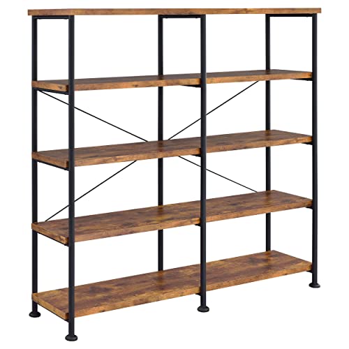 Coaster Home Furnishings Analiese Rustic Industrial 60" 4-Shelf Wood Double Bookcase - Brown Nutmeg