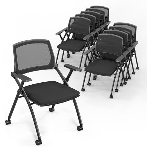 VINGLI 10 Pack Stackable Conference Room Chairs with Wheels, Folding Office Chair - Black, 350lbs Capacity