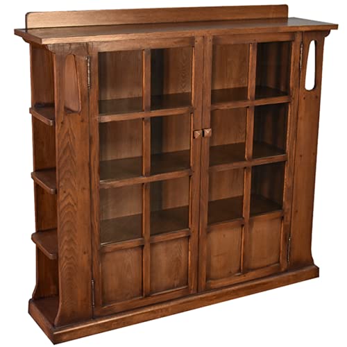 Crafters and Weavers Mission Double Door Bookcase with Side Shelves - Walnut (W1)
