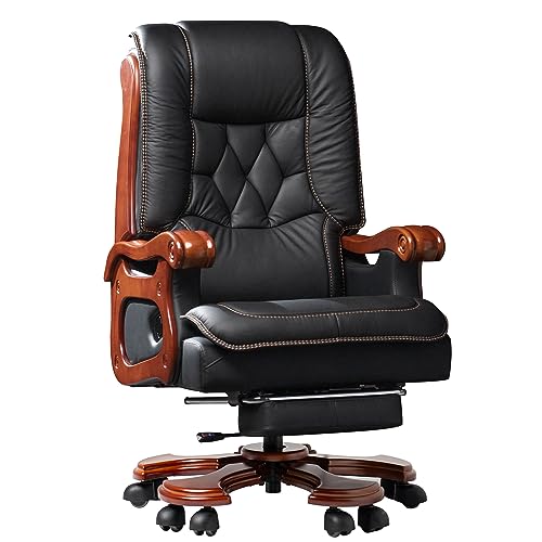 Kinnls Big and Tall Evan Massage Office Chair 2.0 with Footrest - Genuine Leather Executive Chair