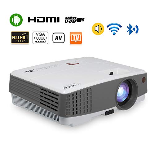 2019 Portable Wireless Bluetooth LCD Projectors 3300 Lux Mini Smart TV Projector Home Theater with HDMI USB Aux Audio VGA AV Android OS Support 720P 1080P for Gaming Outside Moive Night Smartphone