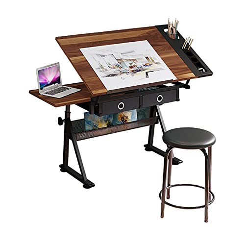 EESHHA Adjustable Drafting Table with Storage Drawers and Stool