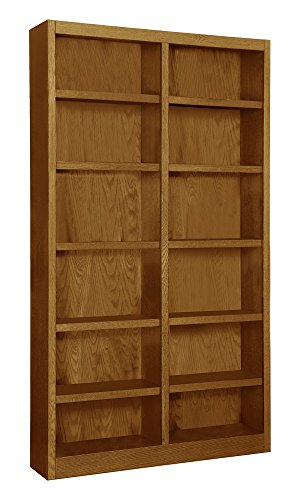 Wooden Bookshelves Double Wide 84" Bookcase Library Shelving 12 Shelf (Dry Oak)