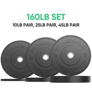Fringe Sport Milspec Black Bumper Plate 160lb Weight Set for Weightlifting and Strength Training, Durable & Strong Olympic Weight Plates - Perfect for Small Gym Weight Set