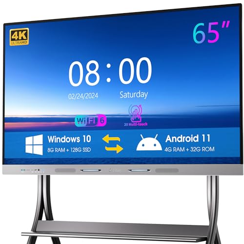 Biling 65 PRO Smart Board with Dual System, 4K UHD Touchscreen, 20 Points Touch - Office Home Classroom
