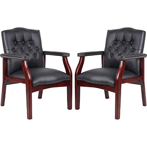 SLEERWAY Black Leather Guest Chairs Set of 2 - Ergonomic Office Reception Chairs