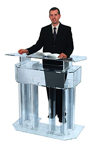 Kingdom, Inc. Clear Acrylic 3 Tier Lectern by AVTronics - 6 Column Base, Wide Middle Shelf