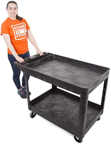 Stand Steady Tubstr Extra Large Two Shelf Utility Service Cart - 500 lbs. Capacity, Heavy-Duty Rolling Cart (Black, 45.5 x 24.5)