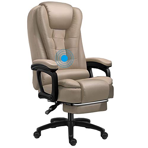MXSXO Desk Chairs Executive Swivel Computer Chair High Back Ergonomic Design 150kg Load Massage PU Recliner Tilt Mechanism with footrest Used for Home Office Furniture (Color : Khaki)