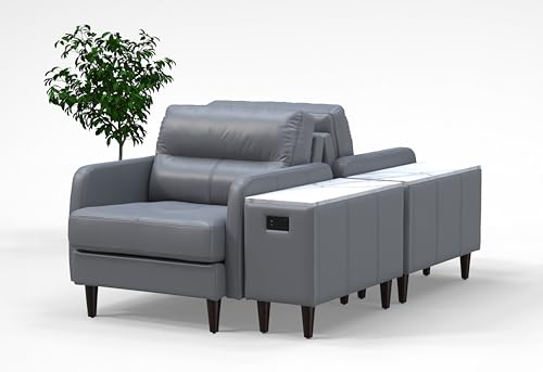 BREAKtime 2 Person Waiting Reception Lounge Chairs Set with Charging Tables - Model 8132, Graphite Gray Leather