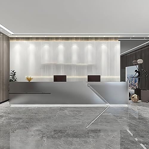 KAGUYASU Modern Reception Desk with Lockable Drawer Cabinet (Silver Stainless Steel, 141.73" L)